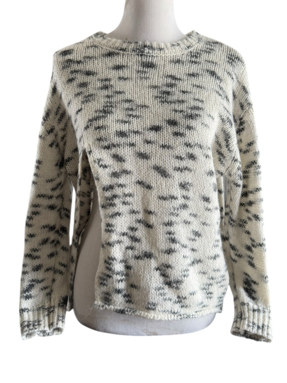 ZARA Sweater Pullover Front Slit Gray Ivory Wool Blend Size S